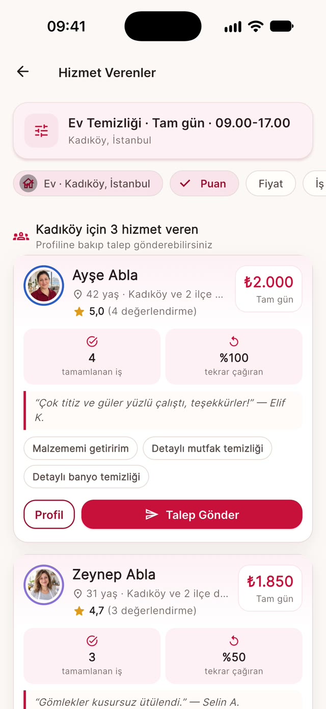 ABLA Temizlik: Kadıköy için hizmet veren ablaların puan ve ücretleriyle listesi