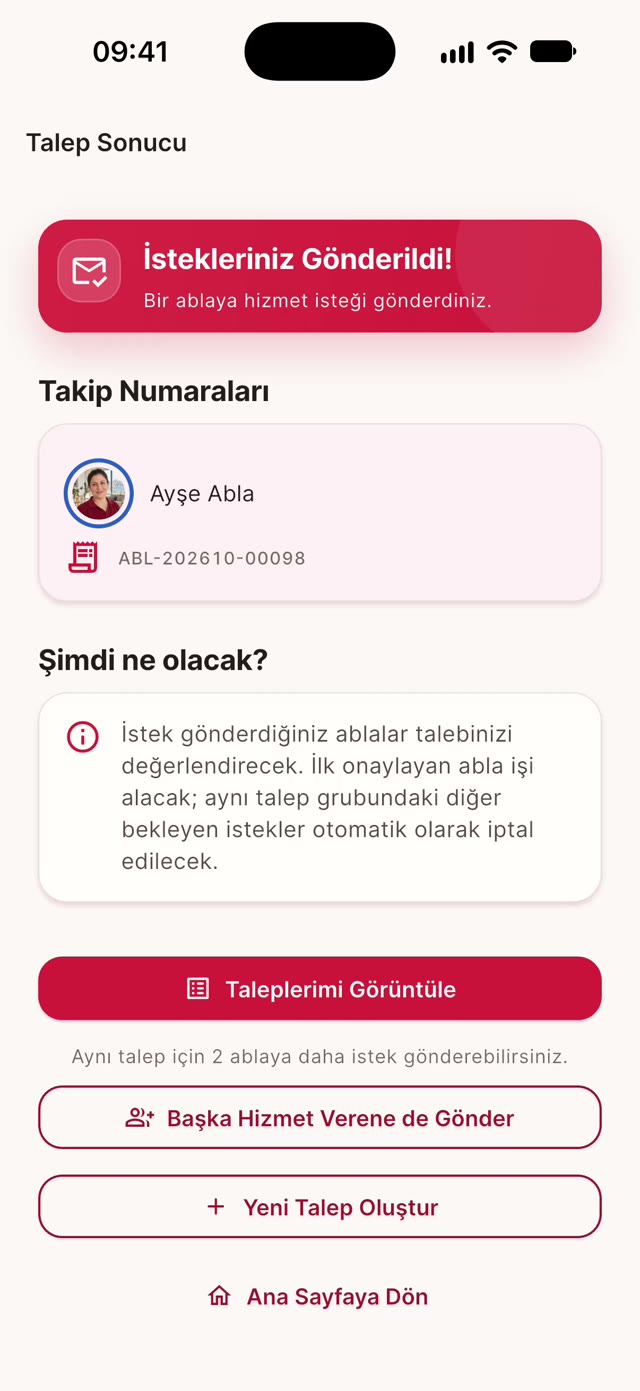Talep sonucu ekranı ve takip numarası